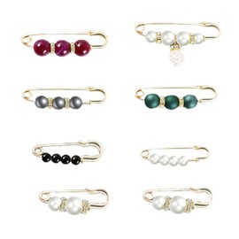 Pearl Brooch Pearl Scarf Brooch Sweater Shawl Waist Pants Extender Safety Pins Clip Double Faux Pearl Rhinestones Collar Brooches Dress skirt waist Scarf Clip，Perfect for DIY Decoration and Design,