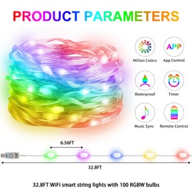 Honche Smart 100LEDs Fairy RGB String Light USB 10M/33FT Waterproof String Light String Light with App Control, Outdoor Indoor Christmas Tree Decor, DIY Color Changing, Sync to Voice & Music, Timer