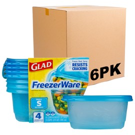 Glad GladWare Freezerware Food Storage Containers - Small Rectangle - Meal Container Holds up to 24 Ounces of Food - Lock Tight Seal, 4 Count - 6 Pack