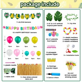 Luau Party Decorations, Hawaiian Party Decorations, Tropical Party Decorations - ALOHA Banner, HAPPY BIRTHDAY Banner, Table Skirt, Table Covers, Balloons,Multi-Type Topper, Leaves And Drinking Straws
