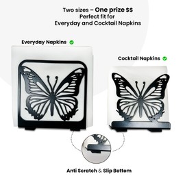 Napkin Holder for table, 2-Pack set, perfect for everyday and cocktail paper napkins, perfect for Kitchen, Restaurant, Farmhouse, Dinner, Outdoor, Birthday Party and celebration. (2, Butterfly Black)