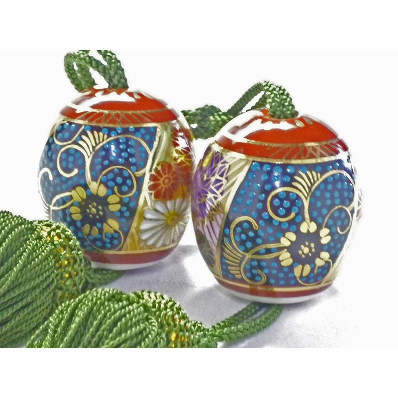 九谷焼【風鎮】青粒＆金花詰 ハート