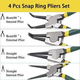 4 PCS Snap Ring Pliers Set, Heavy Duty Circlip Pliers Kit 7 Inch for Snap Ring Removal tool Retaining Straight Bent Lock Ring Pliers Set with Storage Case