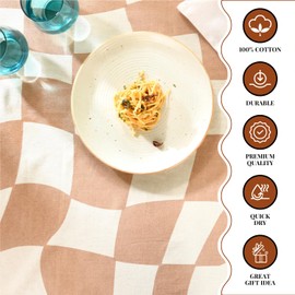 Folkulture Fall Tablecloth for 6 Foot Rectangle Tables 60x72, 100% Cotton Rectangular Table Cloth for Home Decor, Checkered Tablecloth, Beige Table Cloth for Fall Table Décor, Outdoor Table Cloth