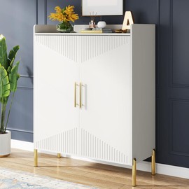 Tribesigns Large Shoe Cabinet with Doors，30 pairs 6-Tier Adjustable Shoe Cabinet with Large Space for Hallway and Living Room - Color: White