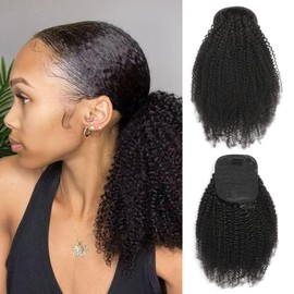 Human Hair Afro Kinky Curly Drawstring Ponytail 4C for Black Women Afro Puff Drawstring Ponytail Extension Human Hair Natural Black 18 Inch