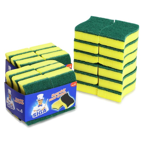 MR.SIGA Heavy Duty Scrub Sponge, 24 Count, Size:11 x 7 x 3cm, 4.3" x 2.8" x 1.2"