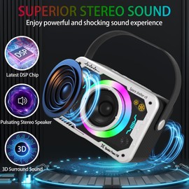 Karaoke Machine, Wireless Karaoke Microphone with Disco Lights, Portable Bluetooth Speaker, Singing Machine with PA System for Adults Kids, Supports AUX/USB/TF for Home Party (White)