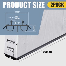 Pushglossy 2 Pcs 36" Double Bubble Kerf Door Sweep 1-3/4" Wide Vinyl Weatherstrip Seal for Exterior Doors, Energy Efficient Draft Stopper, Easy Slide in Installation, Blocks Dust/insects/noise (Black)