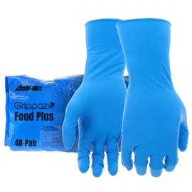 PIP Grippaz Food Plus 8 Mil Nitrile 12" Disposable Gloves 48-Pack, Fish Scale Grip, Enhanced Fatty Food Handling, Blue, 2X-Large (67-308/XXL)