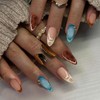 VOTACOS Blue French Tip Press on Nails Almond Medium Acrylic