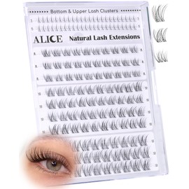 ALICE Eyelash Clusters Natural Short Lash Clusters 8-12mm Wispy Cluster Eyelash Extensions Clear Band Individual Lashes with 5-6mm Bottom Lashes