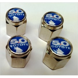 Compatible with Ford Mustang Coyote 5.0 Shelby GT Valve Stem Caps (Chrome - Blue Coyote)