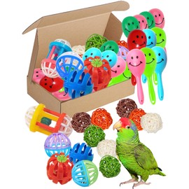 23-Pack Bird Toys for Parrots – Natural Rattan & Plastic Bell Balls – Safe, Fun Cage Decor & Foot Exercise (1.6'' - 2.8'', Bird Toys Mega Set)