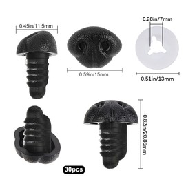 GORGECRAFT 30PCS Large Plastic Matte Safety Noses Crochet Noses Screw Dog Nose Black Teddy Bear Noses Doll Making Supplies Nose for Amigurumi Craft Doll Puppet Plush Bear Accessories, 15mm