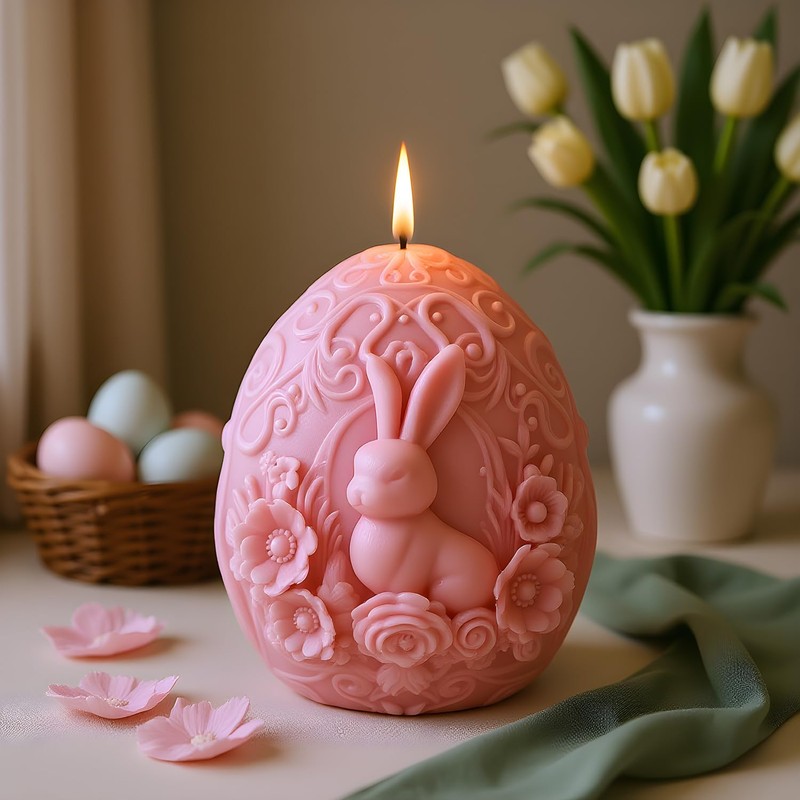 3D Easter Bunny Candle Molds Rabbit Flower Egg Candle Silicone