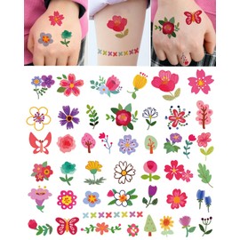 Onogola 10 Sheets Flower Temporary Tattoo for Kids Girls, Small Colorful Cute Fake Tattoo Stickers Waterproof for Children Party Birthday Favors Supplies Gifts