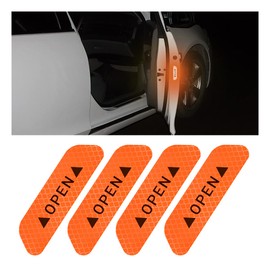 4PCS Reflective Open Prompt Stickers for Car Door, 3.6 Inch Auto Safety Warning Decals, Night Visibility Anti-Collision Protective Strip, Car Decoration Accessories for Truck, SUV, Van (Orange)
