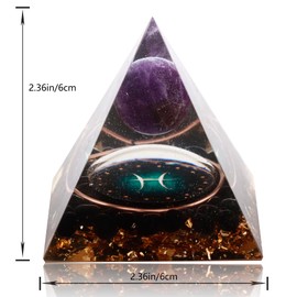 12 Zodiac Orgone Crystal Pyramid, Natural Amethyst with Obsidian,Healing Crystals Pyramid for Protection Chakra, Unique Constellation Pyramid for Positive Energy, Healing Money Health(Pisces)