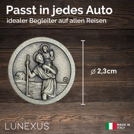 LUNEXUS Christopher Car Magnet Diameter 2.3 cm - Saint Christopher Plaque - Blessed - Patron Saint Drivers - Compact Metal Figure - Guardian Angel Car Magnet - Car Lucky Charm
