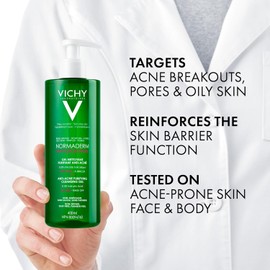 Vichy Normaderm Purifying Gel Cleanser – Salicylic Acid, Oil-Free, for Acne-Prone Skin.
