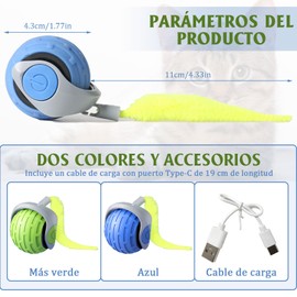Pelota rodante interactiva para Perros, Pelota interactiva rodante automática, Juguete Interactivo Inteligente para Perros, Pelota eléctrica de Juguete para Perros y Gatos Recargable Blue+Green