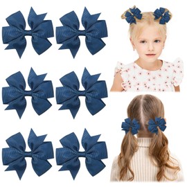 Choicbaby 3 Inches Hair Bows for Girls Navy Blue Grosgrain Ribbon Pinwheel Hair Bows Clips Toddler Bows Hair Clips for Birthday Baby Shower Gifts 6 Pack Photo Props