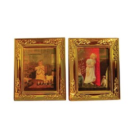Melody Jane Dollhouse 2 Child and Pet Picture in Shiny Gold Picture Frame Miniature Accessories