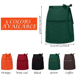 Half Waist Aprons with 2 Pockets, Unisex Short Cloth Serving Apron, Chef Work Apron Waiter Waitress Tie Aprons for Cooking Painting Cleaning Catering Cafe Bar (Black)