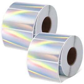 Kosiz 1000 Labels/ 2 Rolls 2.25" X 1.25" Holographic Thermal Sticker Labels Self Adhesive Printable Thermal Labels Rainbow Stickers for DIY Logo Design QR Code Name Tag (Rectangular Style)