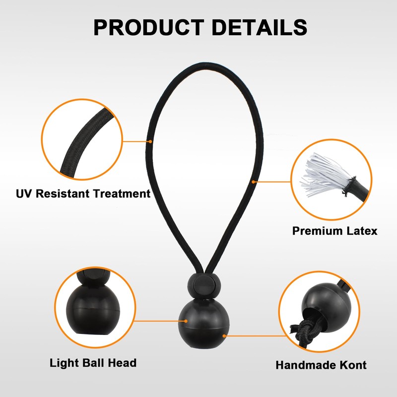 Universal Bungee Tie Downs, MARRTEUM Ball Bungee Cords Multipurpose Elastic