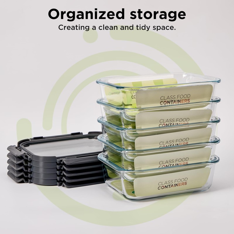 Spreccio Glass Food Storage Containers with Lids, 5 Pack of