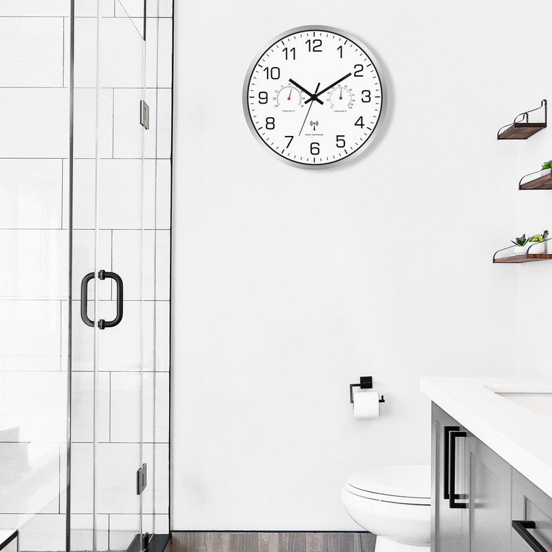 Couperos Wireless Wall Clock Silent with Thermometer and Hygrometer Wireless