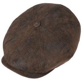 Stetson Hatteras Pigskin Leather Cap Men | flat caps newsboy with peak, lining Summer-Winter | XXL (62-63 cm) brown