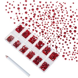 Zealer 1800pcs Crystals Red Nail Art Rhinestones Round Beads Top Grade Flatback Glass Charms Gems Stones for Nails Decoration Crafts Eye Makeup Clothes Shoes 300pcs Each (Mix SS3 6 10 12 16 20)
