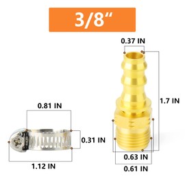 GASHER 2PCS Brass Swivel Push On Hose Fittings 3/8" Barb x 5/8"-18 Threads（Inverted Flare） With Rubber Ring Union for Fuel/AIR/Lquid/Gas