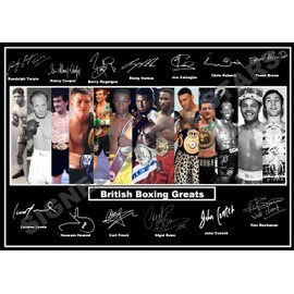 SIGNED BY THE STARS Stunning Quality All Time British Boxing Greats Signed/Autographed Print. Boxing Frank Bruno, Nigel Benn etc etc (A4 Print 29.7cm x 21cm)