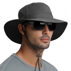 FEWTUR Sun Hat for Men and Women UPF 50+ Protection - Wide Brim Hat for Outdoor Fishing, Waterproof Foldable Hat for Hiking (Dark Grey, Large 60CM)
