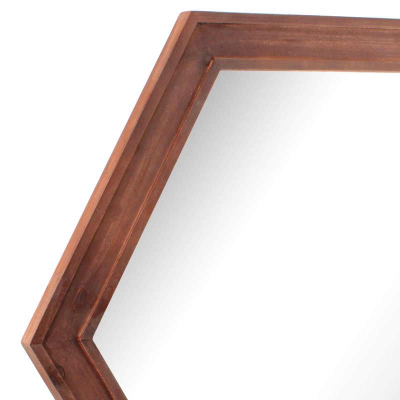 Stonebriar Decorative 24" Hexagon Wall Mirror with Redwood Frame and