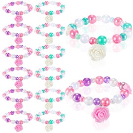 Ecally 12 Pcs Tea Party Favors Tea Pot Beaded Bracelet Bulk Mini Floral Bracelet Party Supplies Pot flower rose Pendant Accessories Decorations for Kids Girl