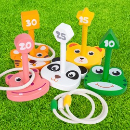 Wooden Ring Toss Game, Commodum Throwing Game with 5 Sticks and 5 Rings, Ring Toss Game Children Outdoor for Children, Garden Games, Indoor and Outdoor Fun Children's Games Outdoor