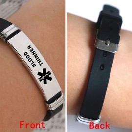 LuxglitterLin Sport Silicone Medical Alert ID Bracelets for Women Laser Engraved Adjustable Wristband Bangle Jewelry 8.5"