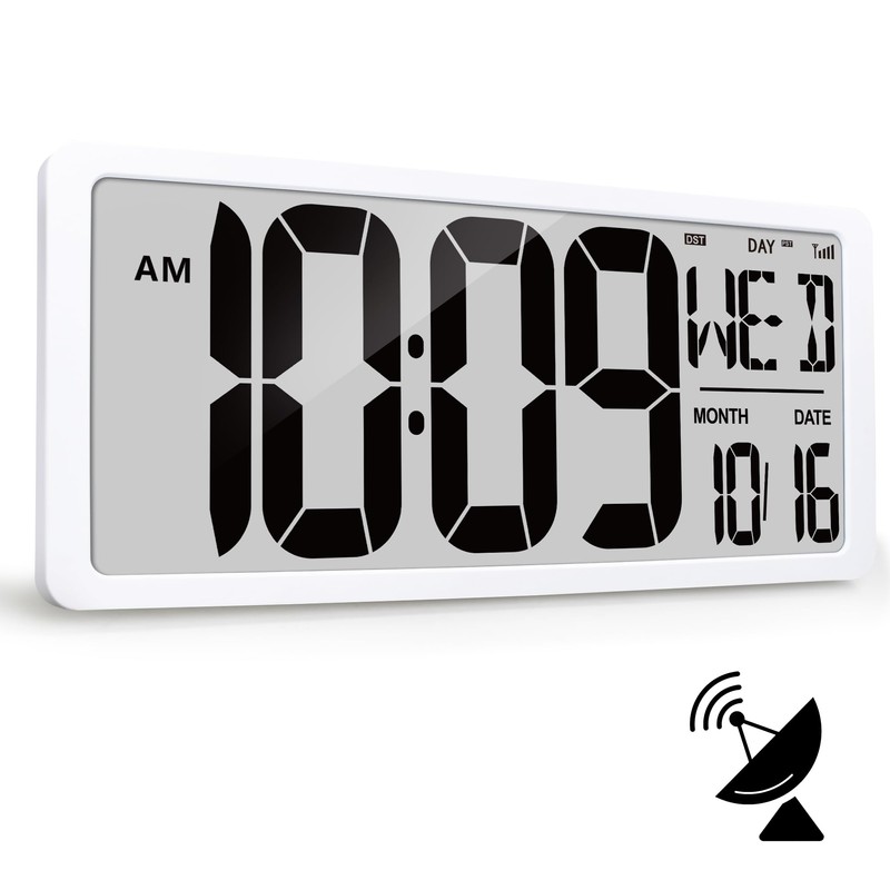 18.5" Extra Large Amotic Digital Wall Clock Battery Operated Atomic