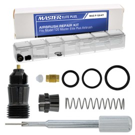 Master Elite Plus Airbrush Rebuild Kit - for Repair and Maintenance of Model 120 Airbrush - Contains Essential Airbrush Replacement Parts - Tool, Inlet Valve, O-Rings, Springs, Needle Guide, and Cap