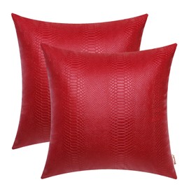 BRAWARM Christmas Red Leather Throw Pillows 22 X 22 Inches, Snake Leather Pillow Covers Pack of 2, Faux Leather Decorative Pillow Covers for Couch Living Room Garden Bed Sofa Home