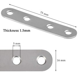 BUYGOO 20Pcs Straight Bracket with Screws Heavy Duty Stainless Steel Fixing Plate Flat Panel for Repair Fixing Wood, Furniture and DIY Projects(76 x 16 x 1.8mm)