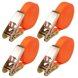 Pack of 4 Tie Down Straps with Ratchet Orange Lashing Strap 6 m x 25 mm with 1000 kg Load Capacity Adjustable Tie Down Strap 6 m Lashing Straps with Ratchet Easy Secure Loads 6 m in Accordance with