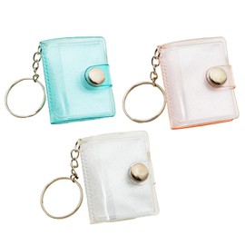 YFFSFDC Mini Photo Album Keychain, Holds 20 Pieces, 3 Pack (Transparent + Pink + Blue) Waterproof, Portable Mini Sticker Book, Small, DIY, Handmade, Lovers Memory, Wedding, Birthday, Anniversary, 5 x