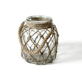 FUNSOBA Rustic Hanging Mason Nautical Jar Creative Rope Net Dry Flower Glass Vase with Handle 6.5 Inch