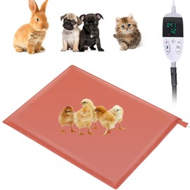 KHEARPSL Heated Chicken Pad Chick Brooder Small Animal Pet Heating Pad Waterproof Chicken Coop Heater Chick Nesting Pad Adjustable Temperature & Timer, Chew Resistant Cord (12.5 x 15.7in)